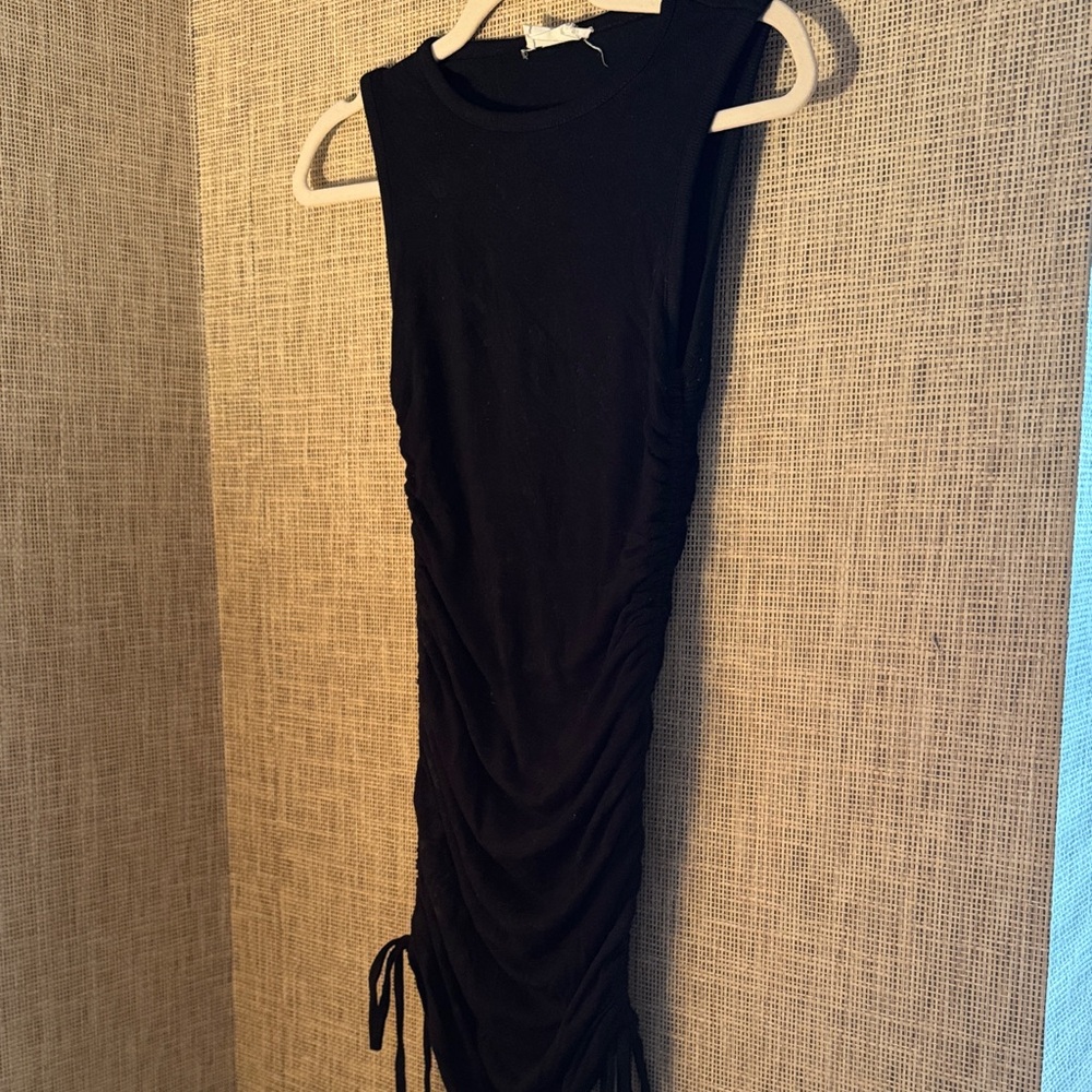 Chic Black Ruched Mini Dress - Picture 4 of 4